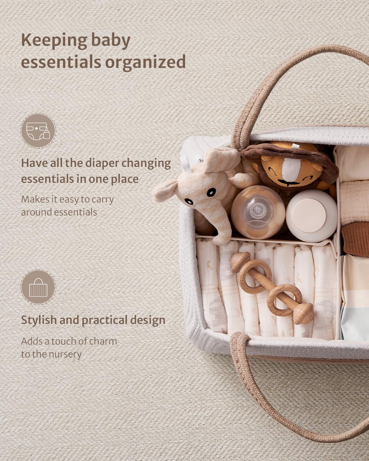 Nursery storage basket in use