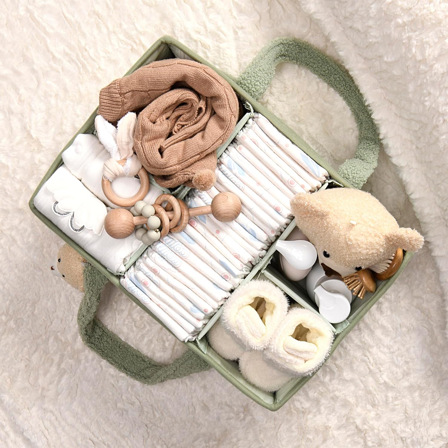 Caddy holding nappies and wipes